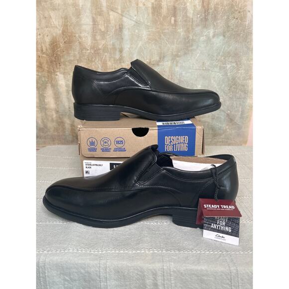 Clarks Steadwell Step Men\'s Black Leather Slip On Dress Loafer Wide Size 9 W main image 7